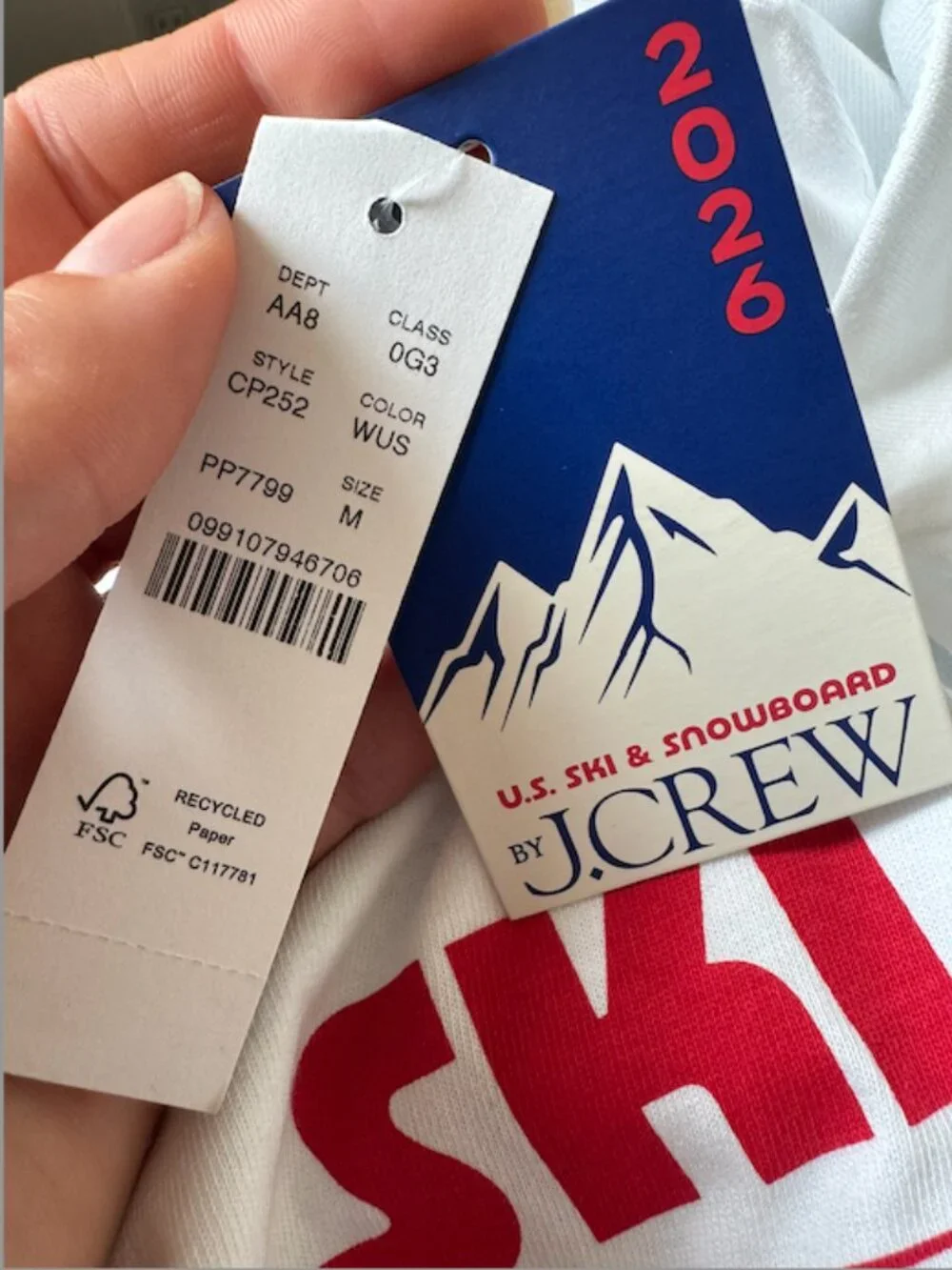 BRAND NEW J. Crew U.S. Ski & Snowboard White Long Sleeve Graphic Shirt in Medium